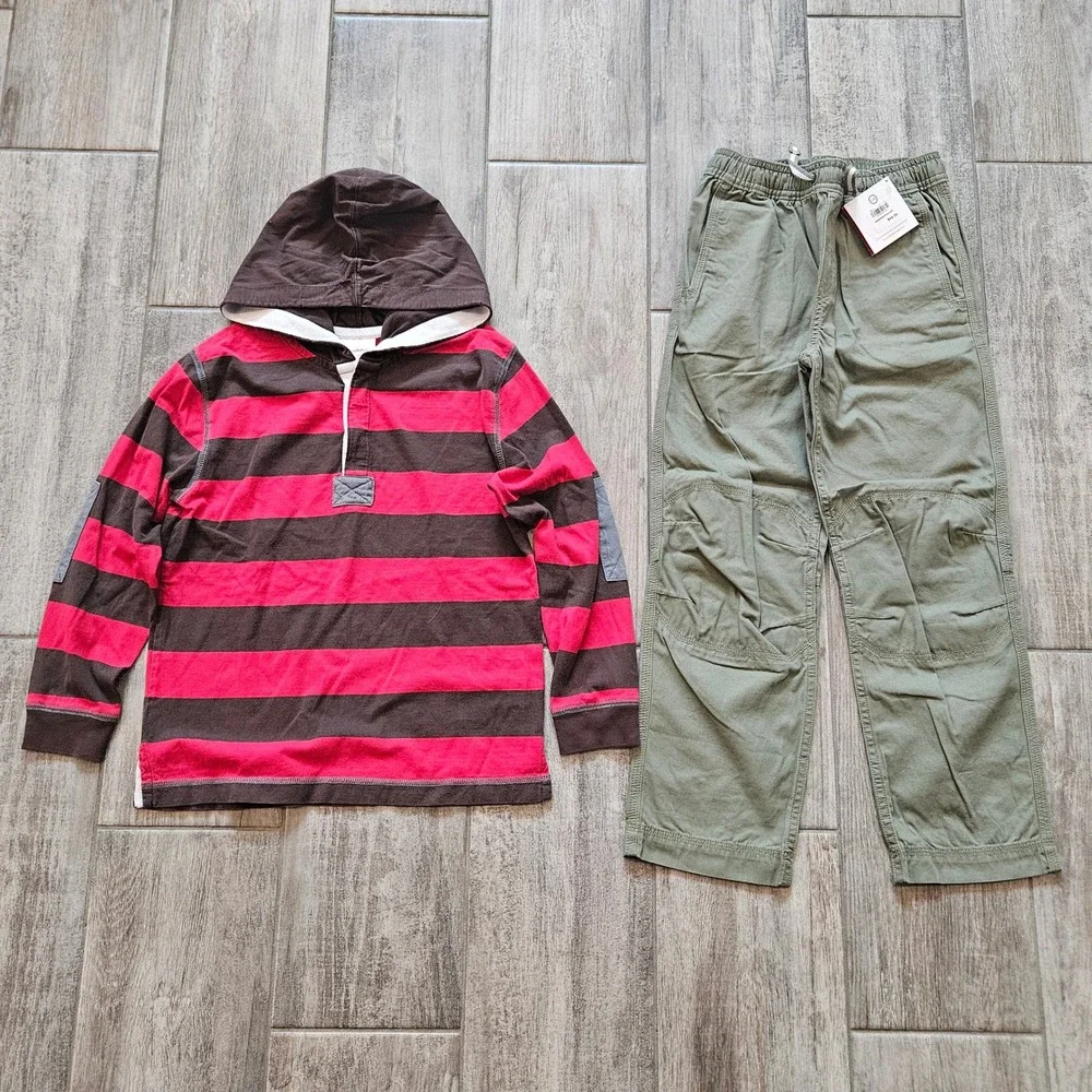 Hanna Andersson Pants Hoodie Set Kids 130 Striped Long Sleeve Rugby Utility Play